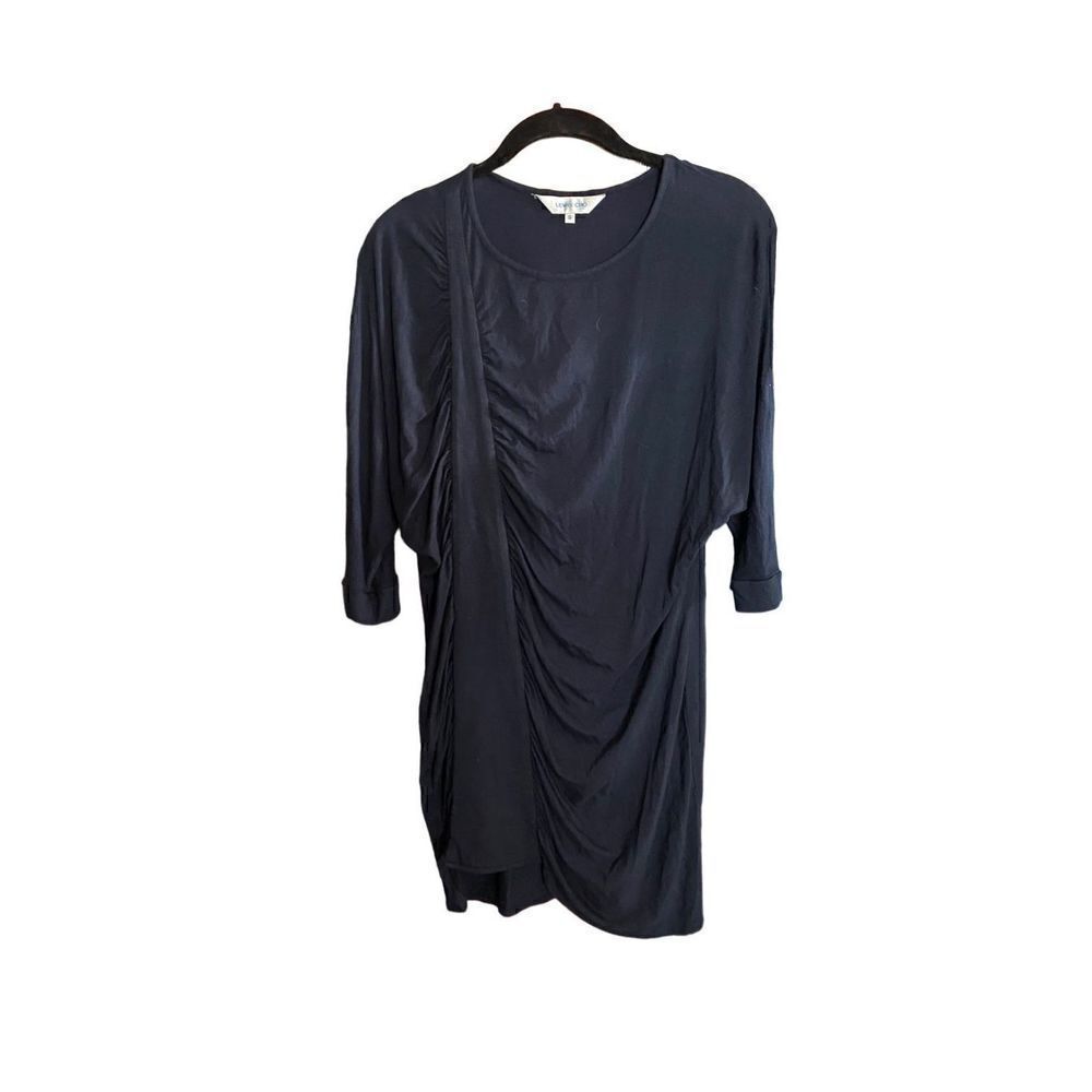 Lewis Cho women’s jersey knit, navy blue front ruched tunic /Dress S/Small